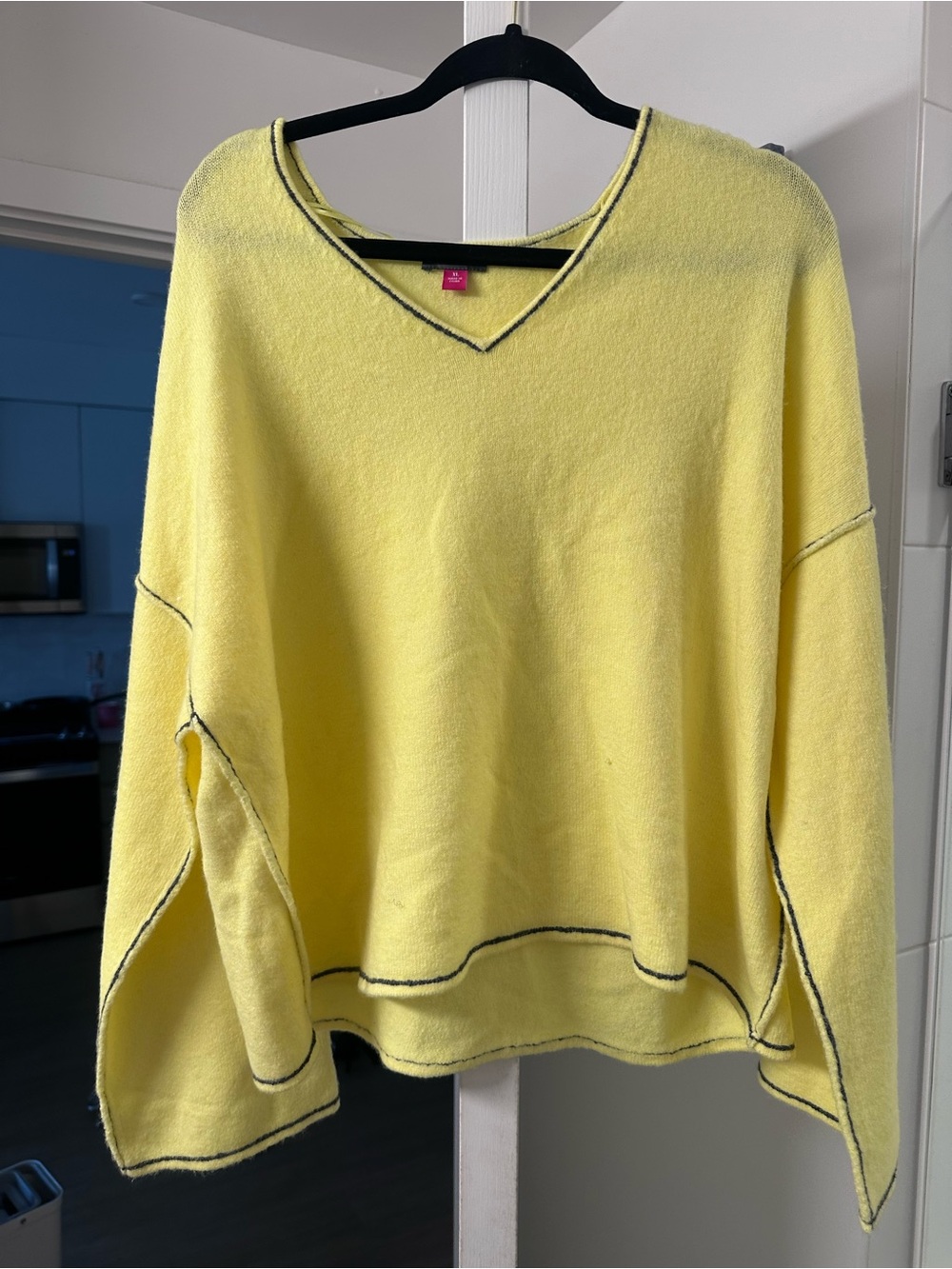 Vince Camuto Yellow V-Neck Sweater with Contrast Stitching